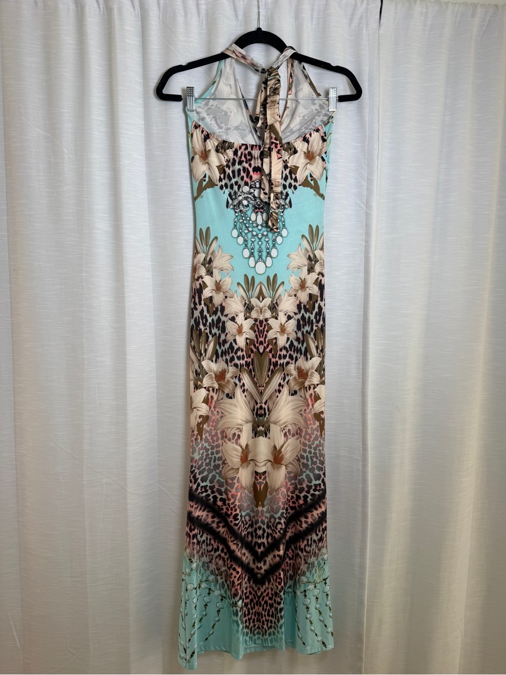 VENUS Tropical Floral Leopard Print Halter Maxi Dress Resort Vacation | Size XS - Picture 9 of 13